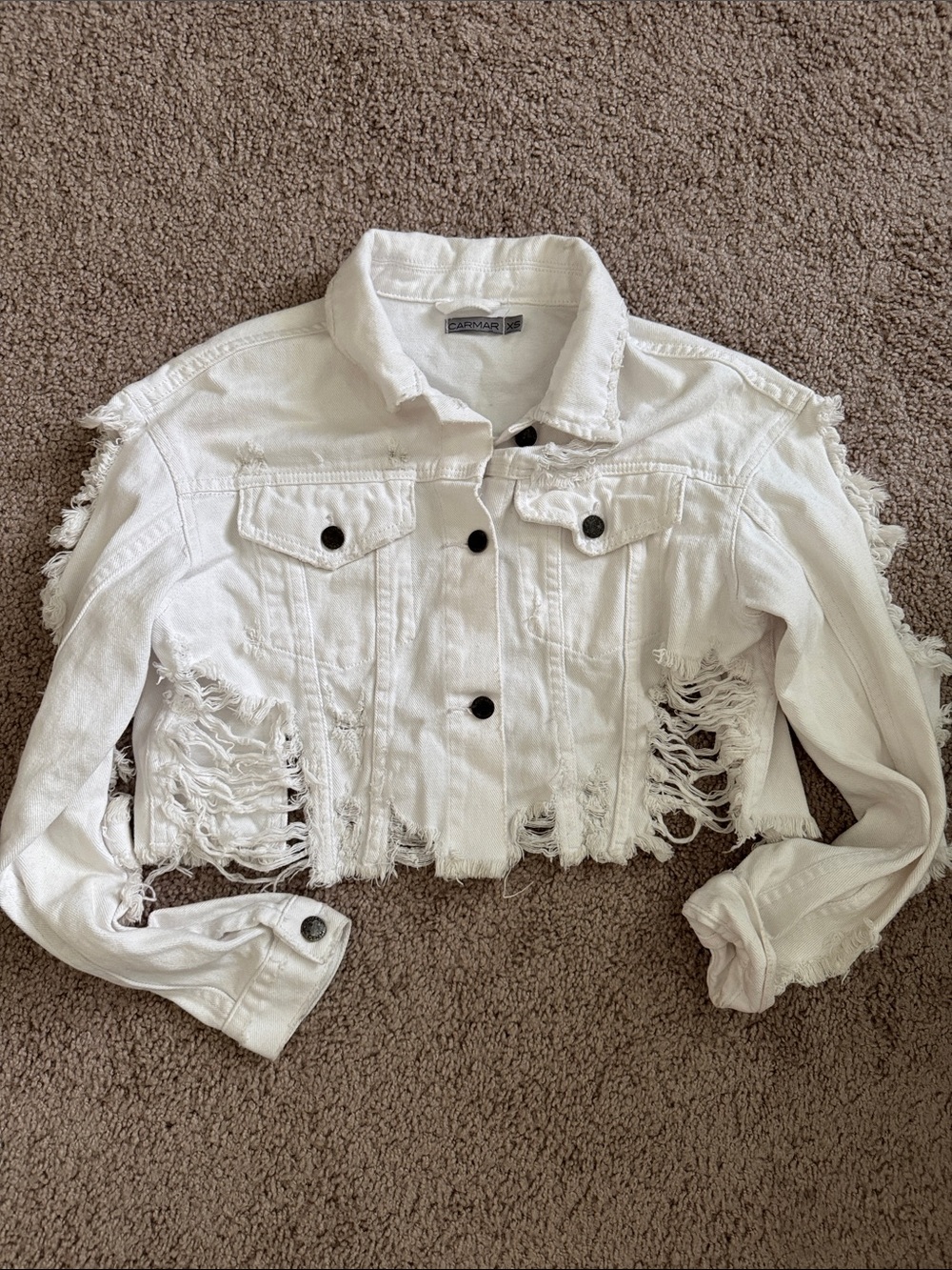 Carmar White Distressed Cropped Denim Jacket